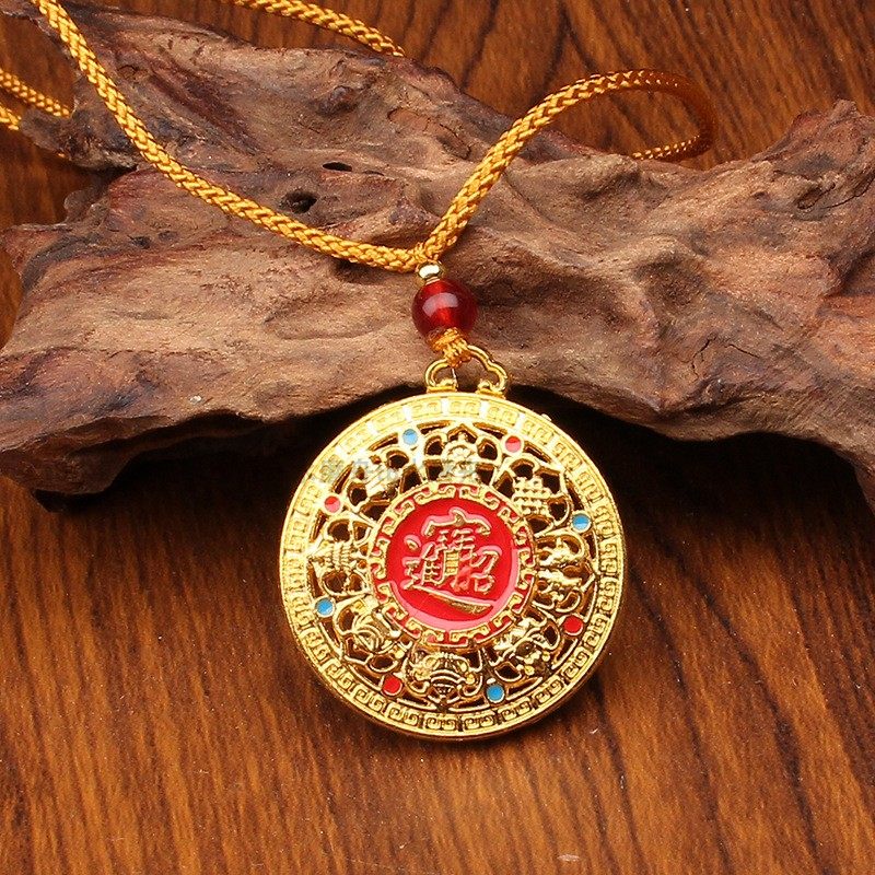八宝罗盘吊坠黄财神挂件项链编绳