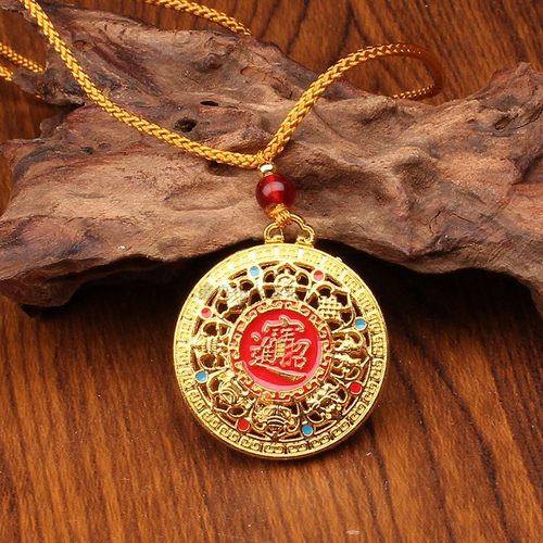 八宝罗盘吊坠黄财神挂件项链编绳