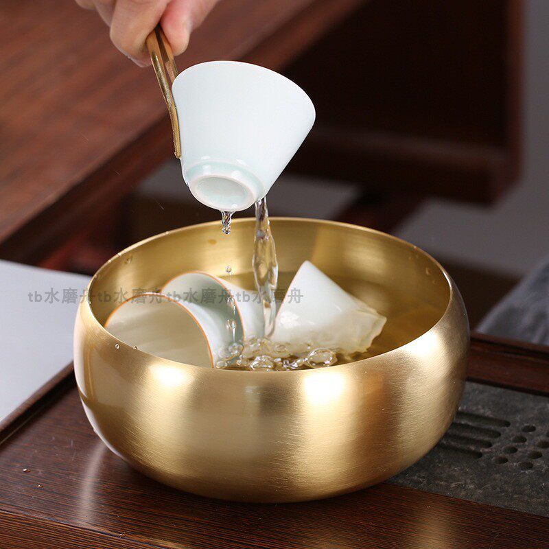 黄铜茶洗大号水洗茶碗纯铜笔洗禅意中式水盂铜盆茶道功夫茶具配件