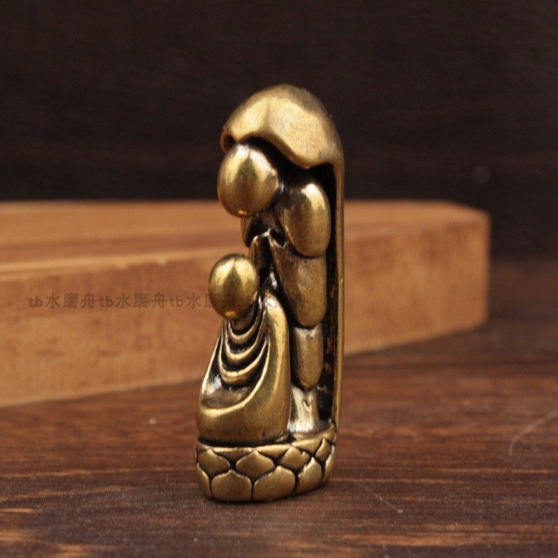 纯黄铜实心迷你小佛像摆件雕塑像抽象艺术禅意仿古玩风文创工艺品