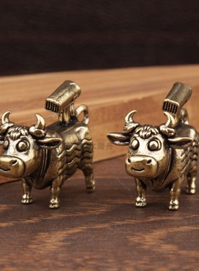 全铜实心迷你小牛牛气哄哄摆件