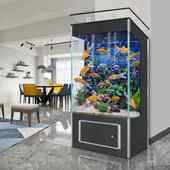 超白玻璃鱼缸客厅小型2022新款 落地家用生态免换水电视柜旁水族箱