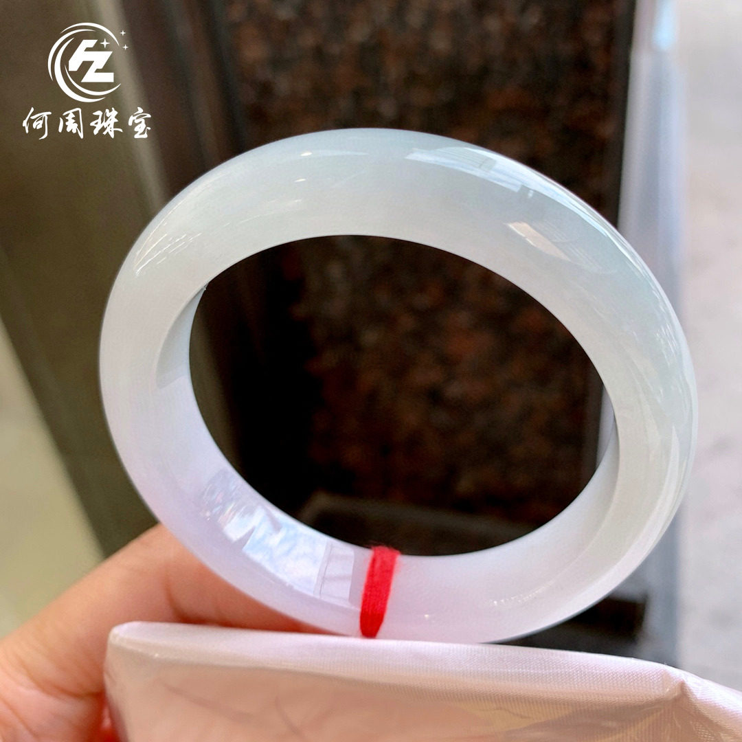 何周珠宝 缅甸天然A货玉石翡翠 老坑冰种淡紫色正装手镯54-55圈口