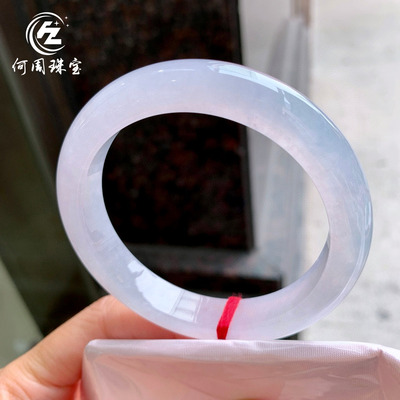 何周珠宝 缅甸天然A货玉石翡翠 老坑冰种紫罗兰正装手镯57-58圈口