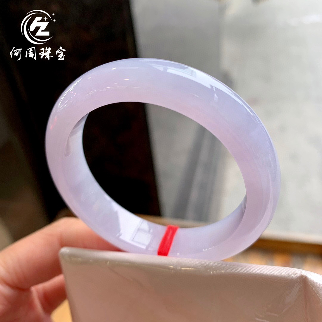 何周珠宝 缅甸天然A货玉石翡翠 老坑冰种紫罗兰正装手镯51-52圈口
