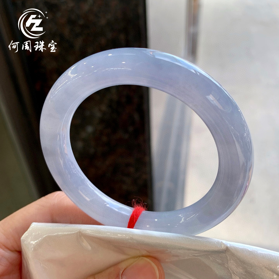 何周珠宝 缅甸天然A货玉石翡翠 老坑冰种紫罗兰圆条手镯54-55圈口