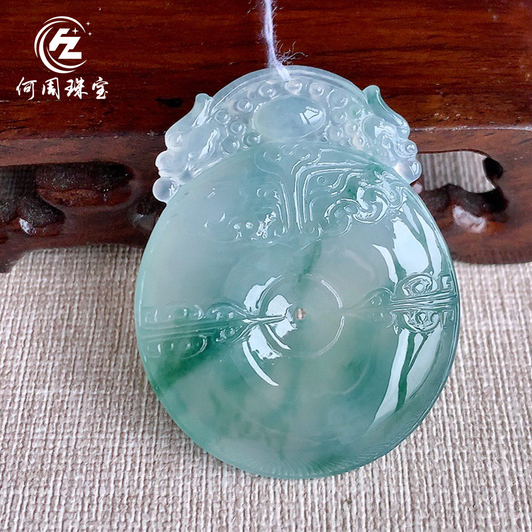 何周珠宝 缅甸天然A货翡翠玉石孤品 老坑冰种飘花福贝挂件吊坠