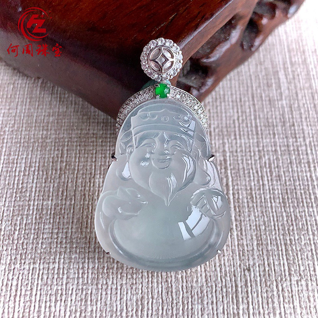 何周珠宝 缅甸天然A货玉石翡翠 18k金伴钻镶嵌冰种吊坠,珠宝/钻石/翡翠,颈饰,淘宝优惠券,粉丝福利购,淘宝优惠卷