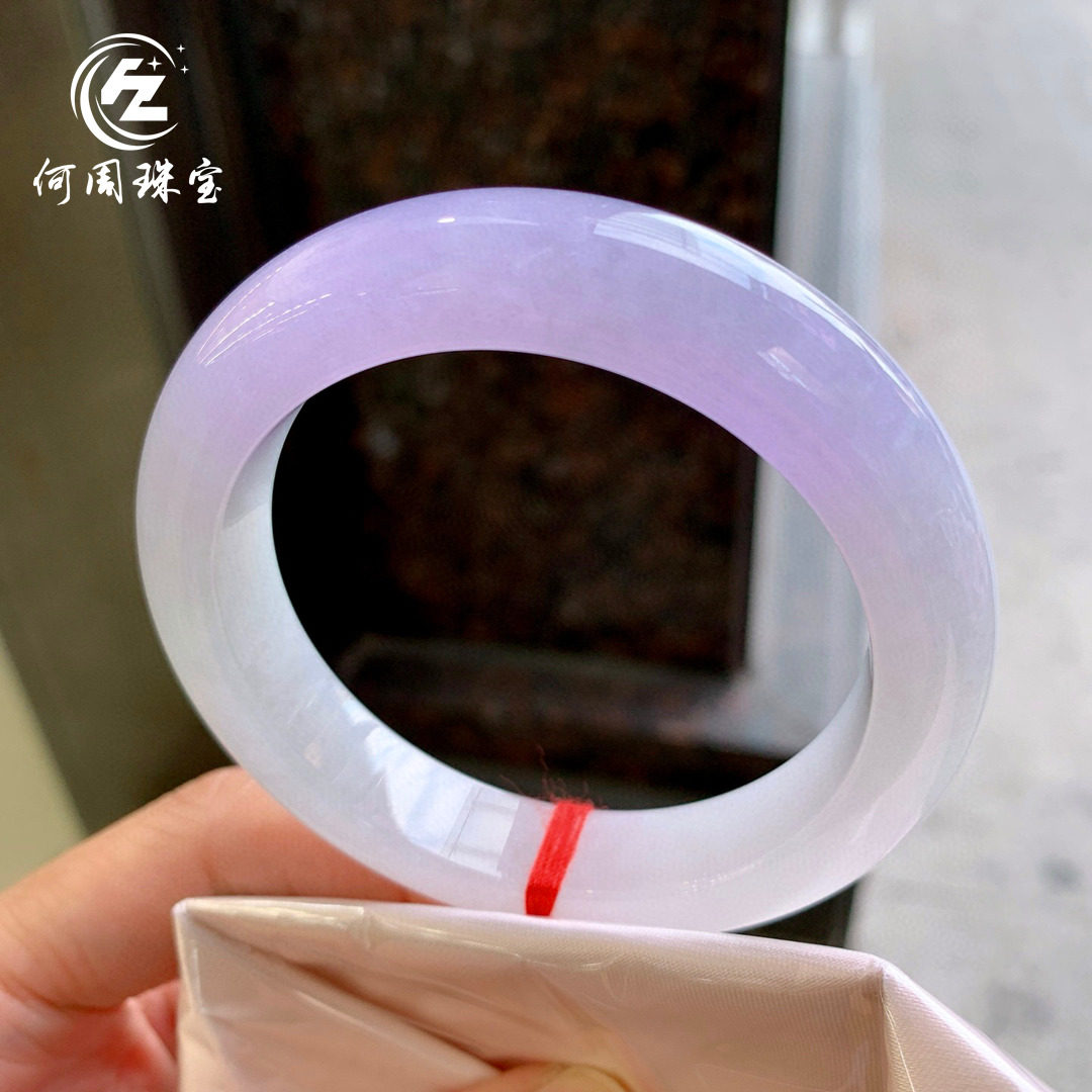 何周珠宝 缅甸天然A货玉石翡翠 老坑冰种紫罗兰正装手镯55-56圈口