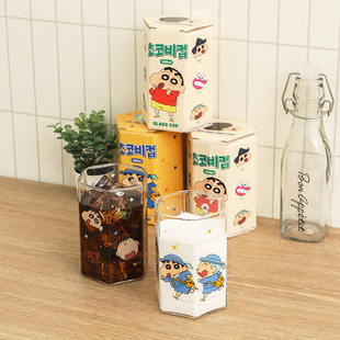 PerPer现货 | 韩国进口可爱蜡笔小新六角杯家用牛奶咖啡玻璃水杯