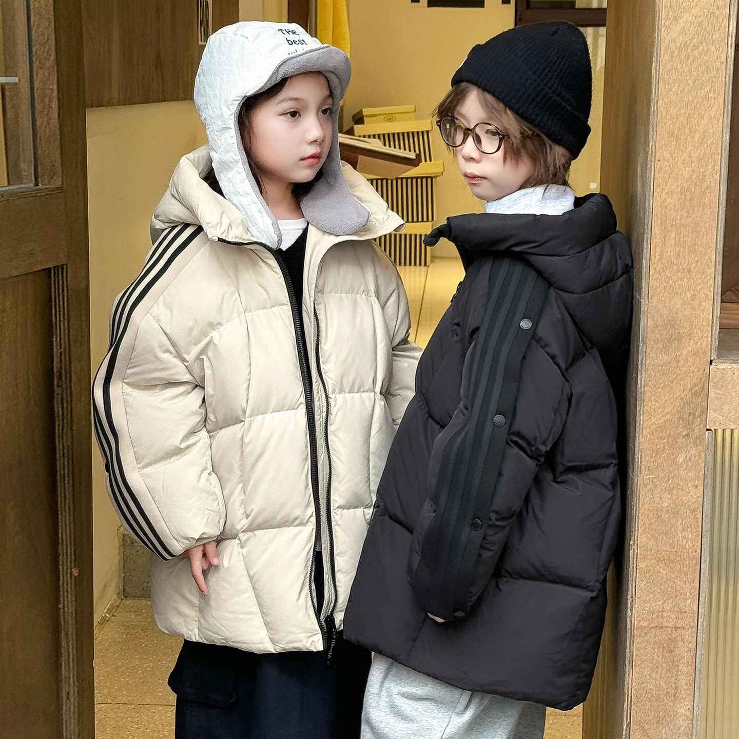 儿童羽绒服女童中长款202冬季新款男童羽绒服中大童装亲子C4885