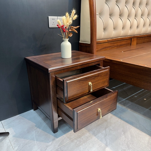 新中式乌金木实木床头柜现代中式卧室家用储物收纳床边双抽置物柜