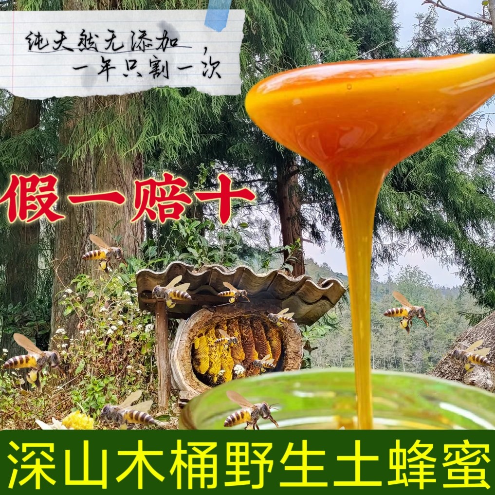 野生蜂蜜纯正天然农家自产无添加甘肃正宗深山现割木桶百花土蜂蜜