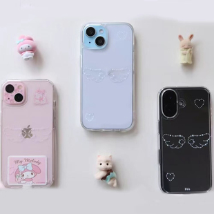 16小眾15pro全包防摔xr簡約風保護套 韓國ins愛心波點翅膀手機殼iPhone16軟12蘋果15適用13全包11女14新款