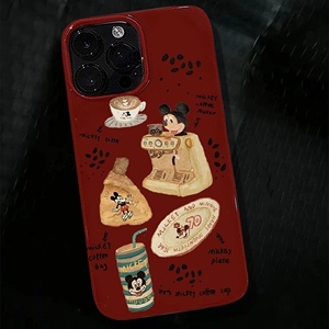 小众复古米奇咖啡适用11苹果14ProMax手机壳iPhone12潮15女13软8p