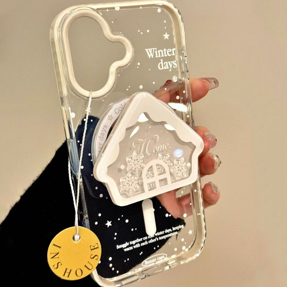 ins雪花小屋摇摇乐支架iPhone16磁吸12苹果15适用13手机壳11女14新款14Pro保护套13日韩风氛围感软套