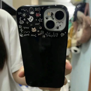 涂鸦ins猫咪鱼骨xr适用11苹果14ProMax手机壳iPhone12男女13软15