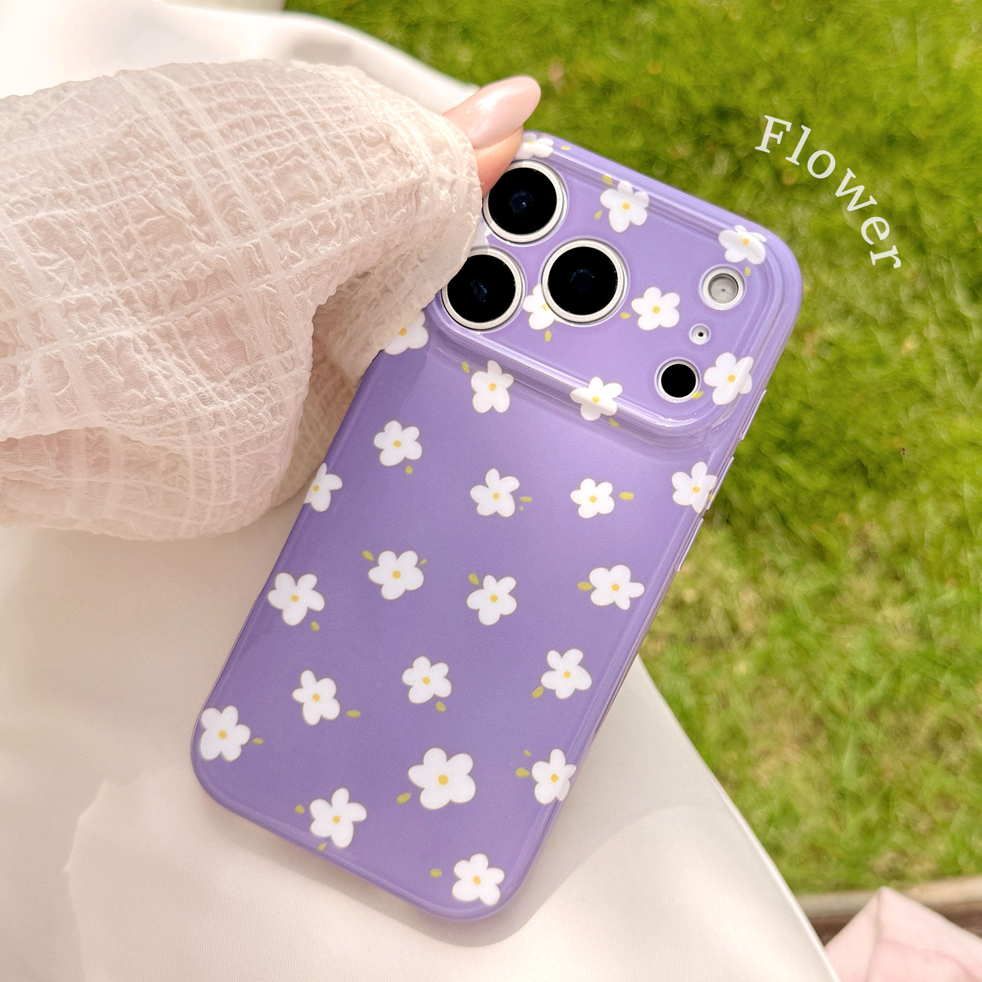 夏日ins清新紫色花朵17适用iphone17promax手机壳苹果16菲林14亮面软壳13少女心12/11气质15全包