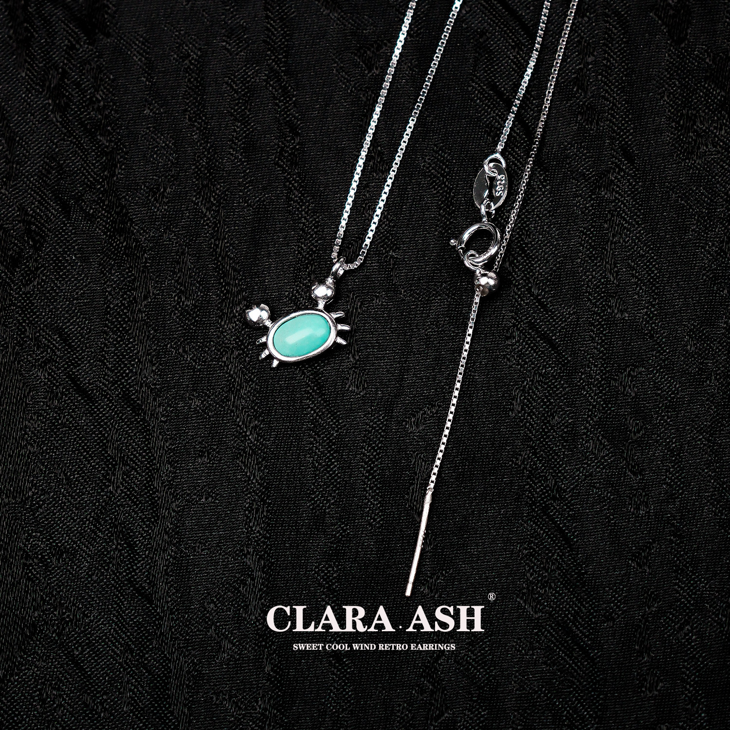 ClaraAsh 原创可爱小螃蟹绿松石项链吊坠925银男女同款小众锁骨链