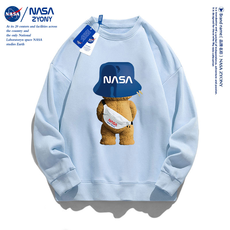 NASA ZYONY联名款2022秋季td情侣男女宽松圆领套头长袖T恤潮牌卫