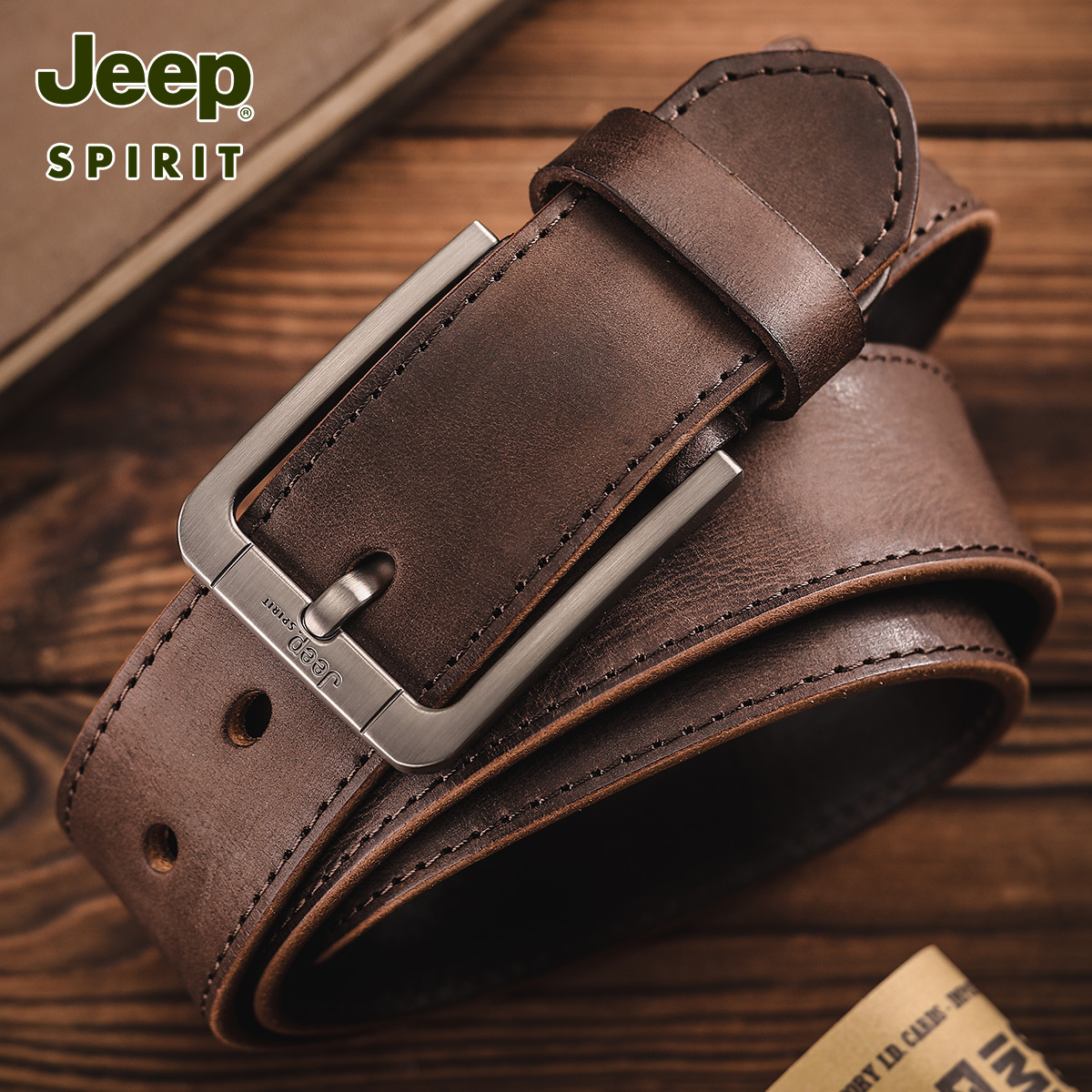 JEEPSPIRIT男牛皮休闲针扣皮带