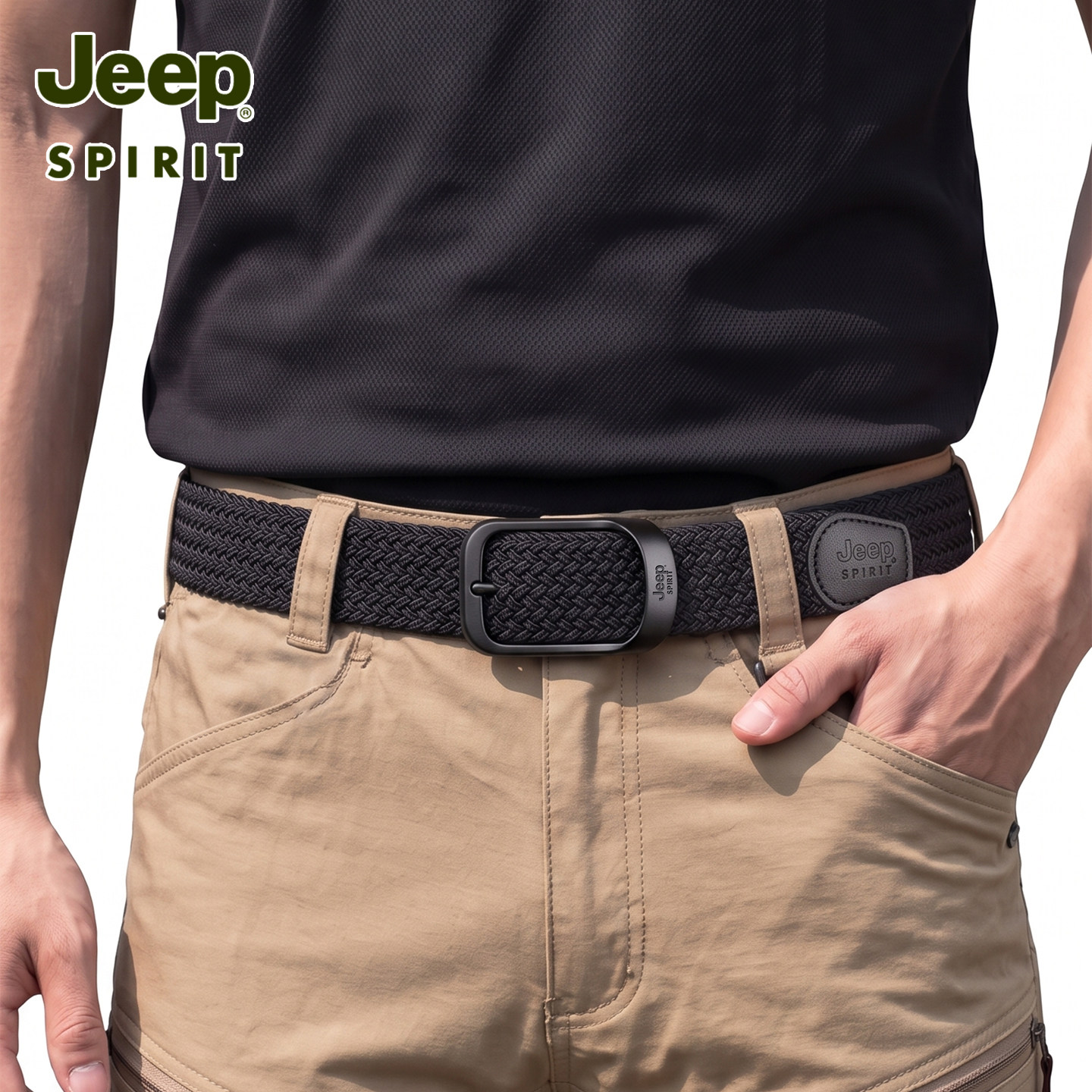 JEEPSPIRIT男士编织休闲腰带