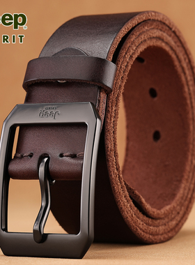 jeep吉普头层牛皮皮带真皮美式复古针扣通勤休闲牛仔裤腰带男款潮