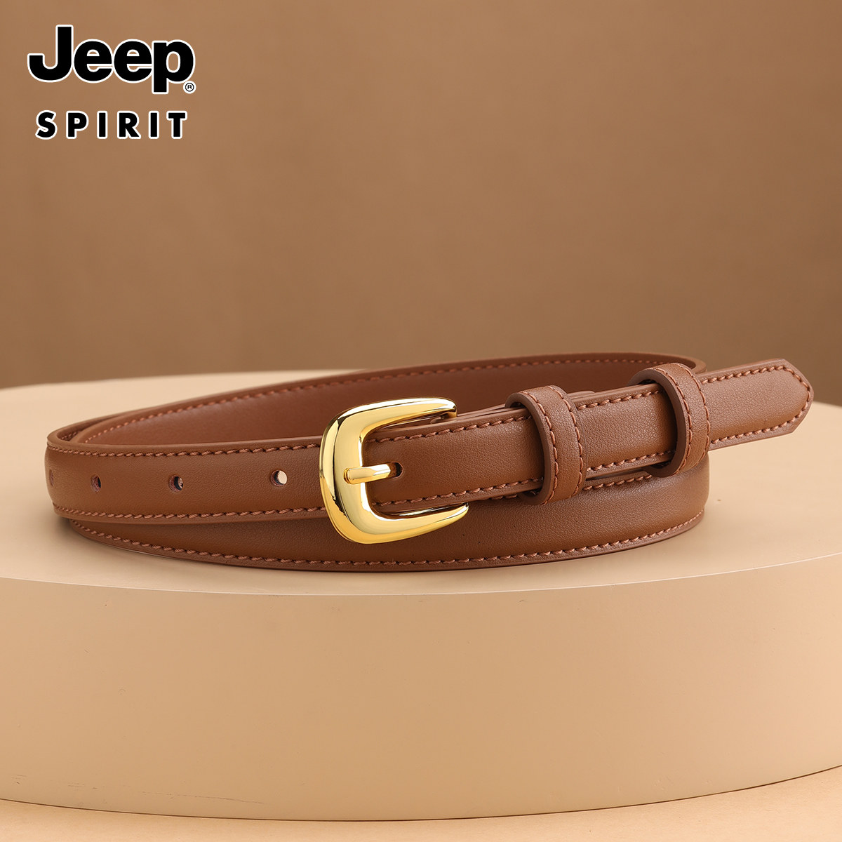 jeep吉普皮带女百搭2025新款牛仔裤细腰带装饰设计感小众针扣裤带