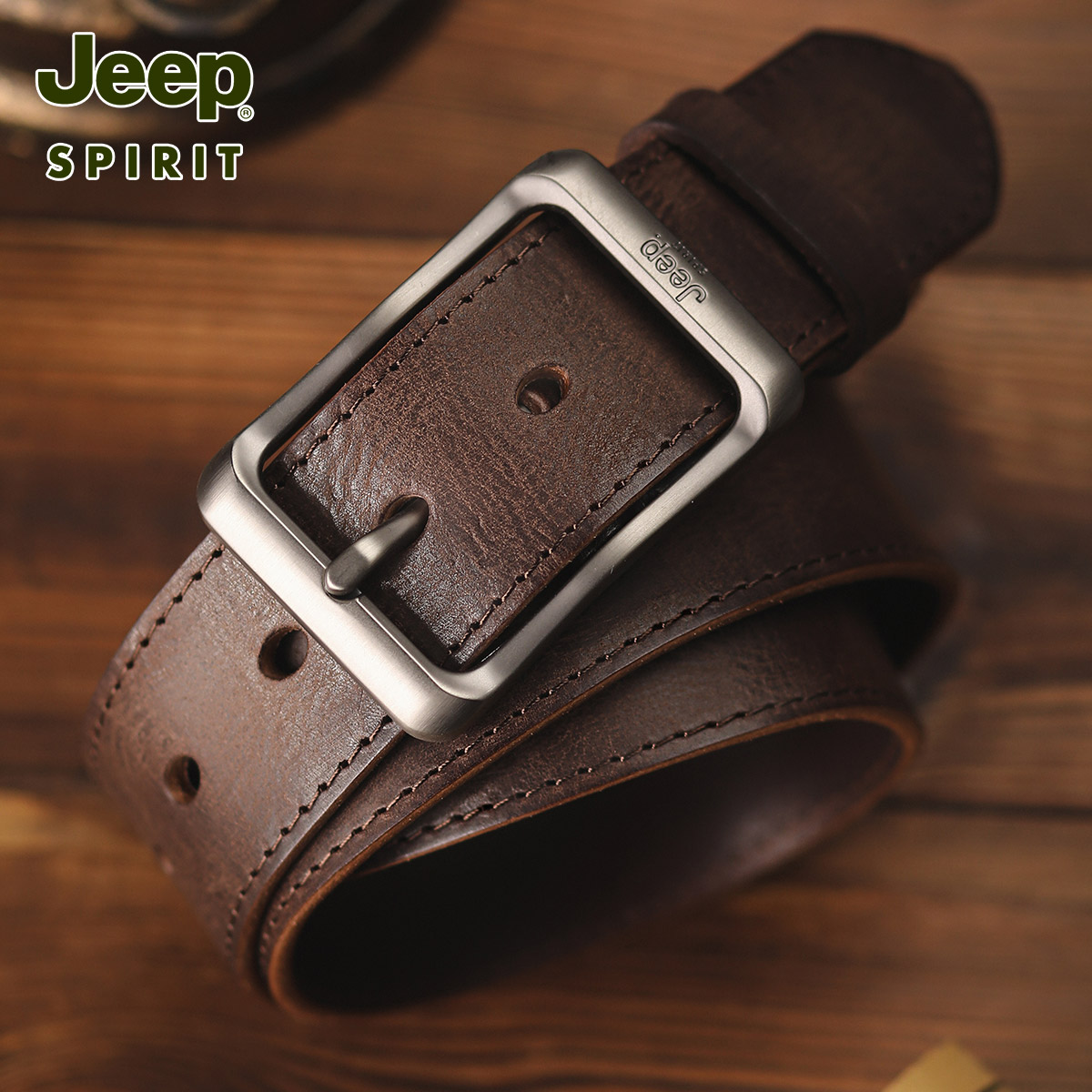 JEEPSPIRIT男士牛皮复古腰带