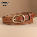 JEEP纯手工铜扣头牛仔裤 百搭皮带女港风头层牛皮针扣真皮腰带休闲