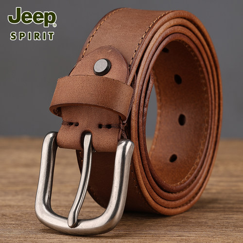 Jeep男士复古真皮针扣腰带