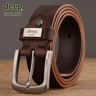 Jeep吉普男士真皮腰带头层牛皮针扣皮带手工复古风正品裤带男款潮