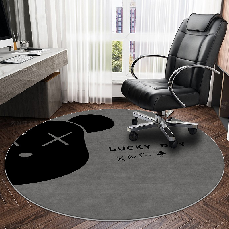 灰色电脑椅地垫圆形地毯卧室书房办公桌滑轮转椅电竞椅防滑暴力熊