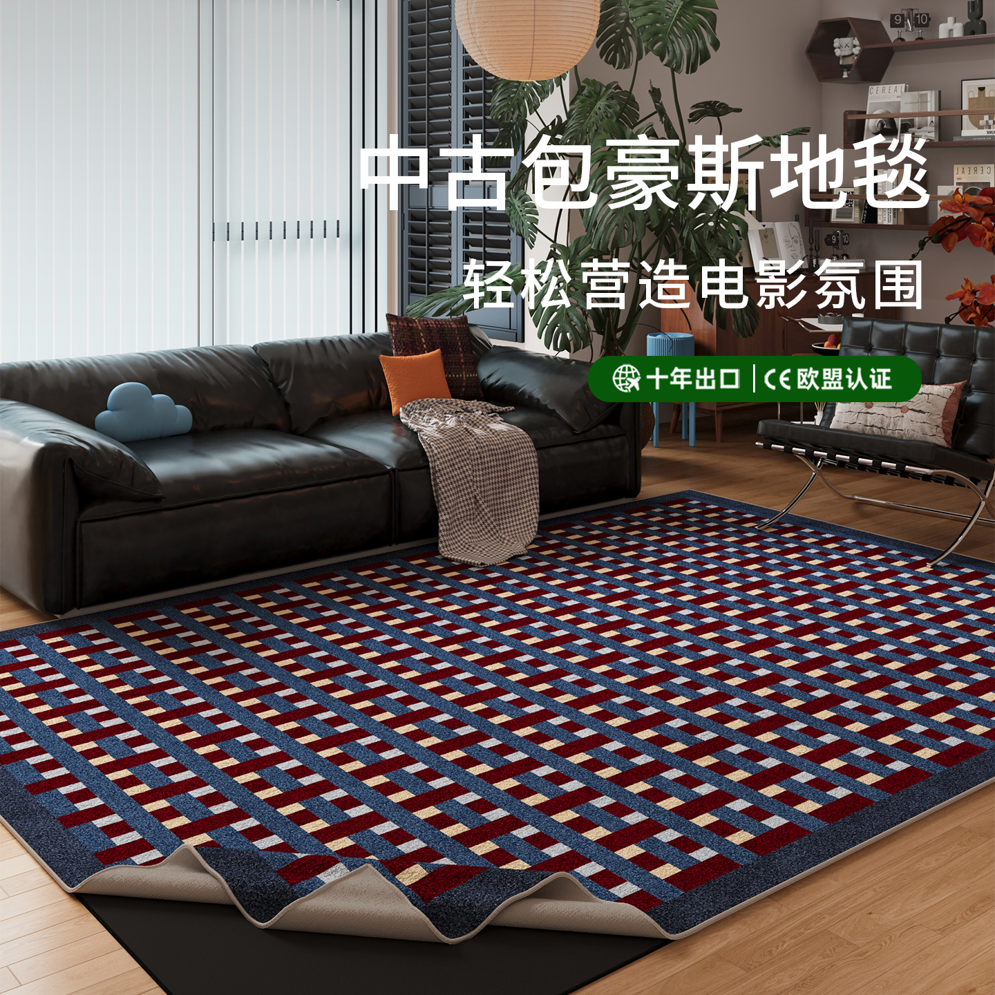 蓝色可拆洗客厅地毯久洗不缩水