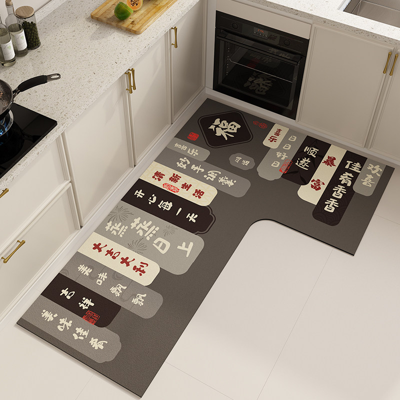 厨房地垫防滑防油可擦免洗耐脏L型灰色硅藻泥7字型转角边地毯脚垫