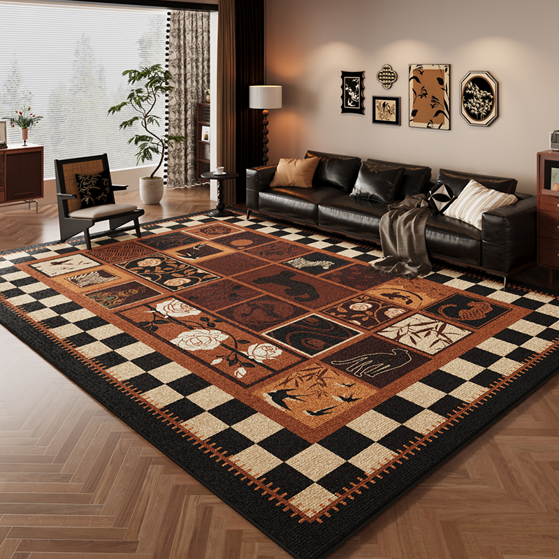 卧室中古风防水客厅防污沙发垫子免打理圈绒地垫覆古地毯茶几床边