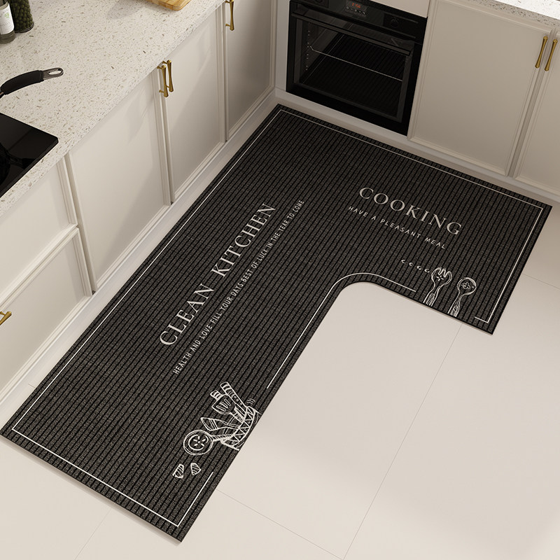 厨房地垫防滑防油可擦免洗7字型硅藻泥L型吸水速干耐脏转角边地毯