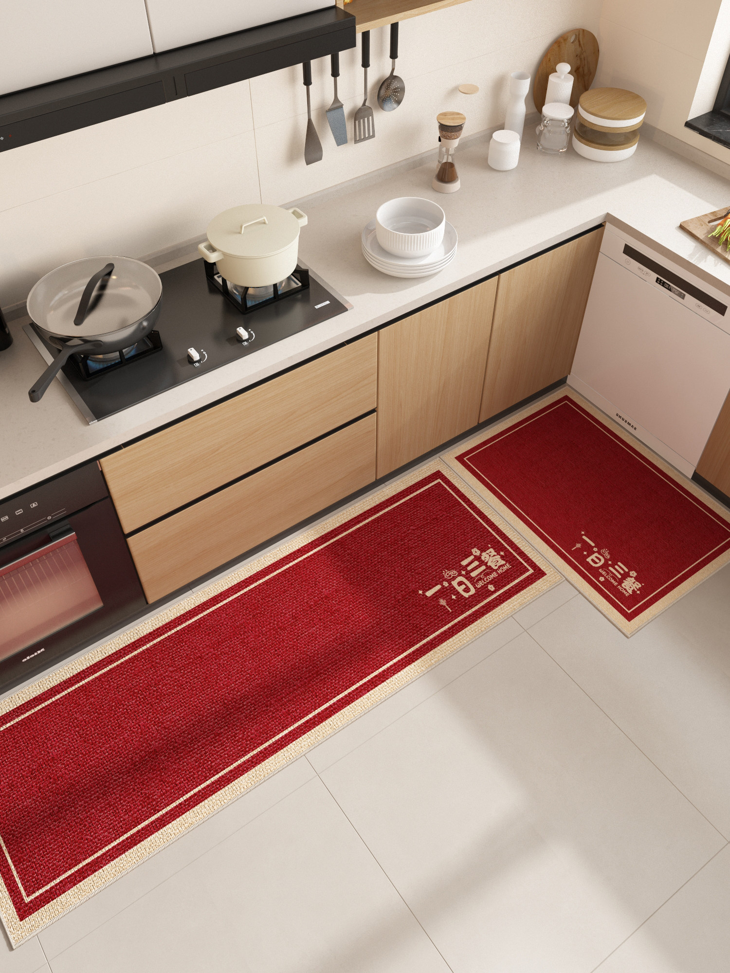 厨房地垫新中式红色喜庆硅藻泥吸水防滑防污脚垫家用耐脏满铺地毯,居家布艺,厨房地垫,淘宝优惠券,粉丝福利购,淘宝优惠卷