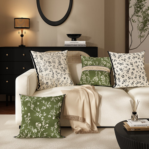 法式复古抱枕腰枕客厅沙发轻奢高级感靠枕靠垫套绿色床头汽车枕套