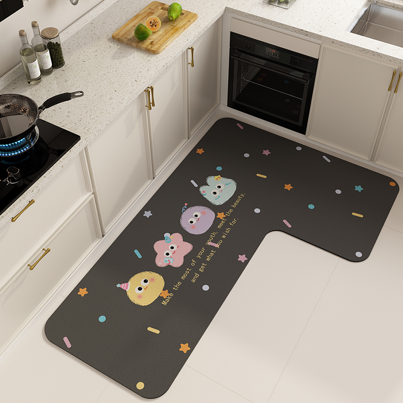 硅藻泥厨房地垫防滑防油可擦免洗7字型厨房边地毯L型耐脏吸水速干