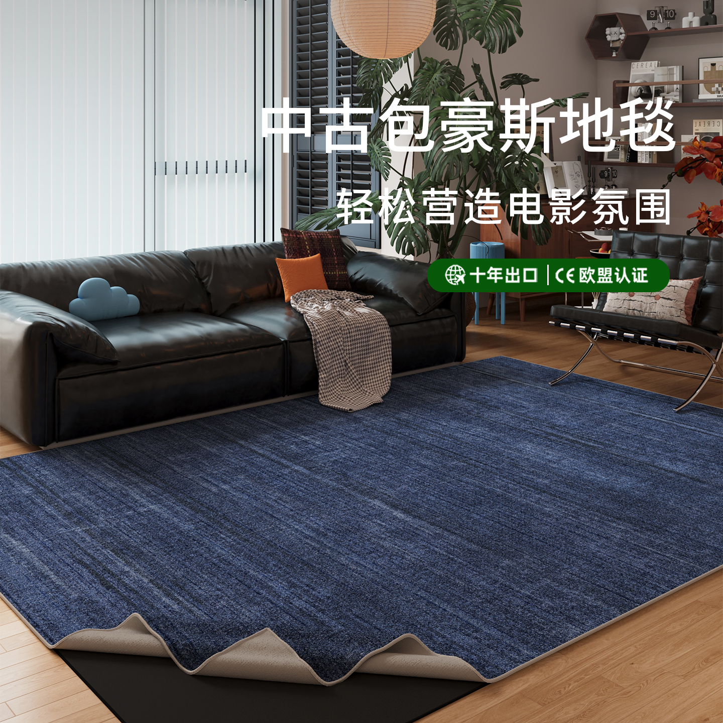 蓝色可拆洗客厅地毯久洗不缩水