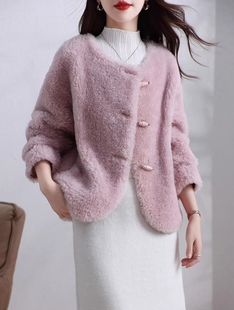 皮毛一体时尚 2025优质三粒扣精品长袖 皮草立领短款 新款 外套 冬季