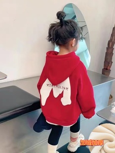 儿童时髦保暖上衣小女孩韩版 女童加绒卫衣秋冬款 新款 洋气童装 外套