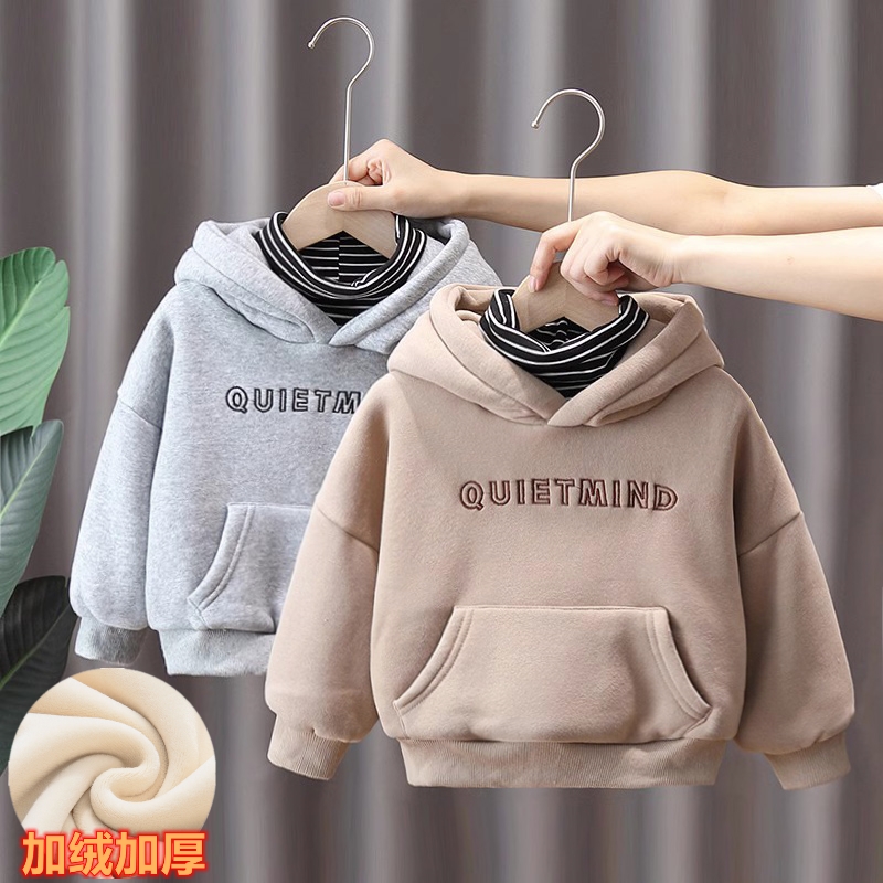 儿童加绒卫衣秋冬季男女童上衣