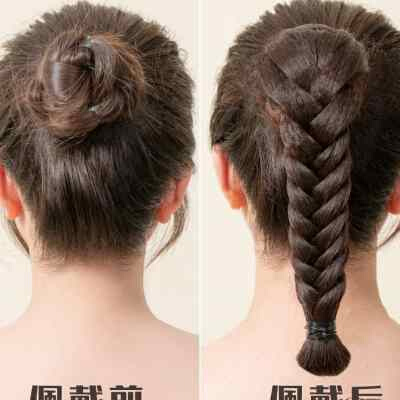 新款 手工蓬松鱼骨辫子编发中长卷发女时尚假发马尾辫高温丝