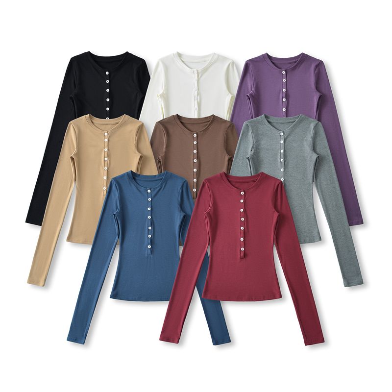 欧美风辣妹半开领长袖T恤2025女春秋修身显瘦紧身内搭打底衫上衣