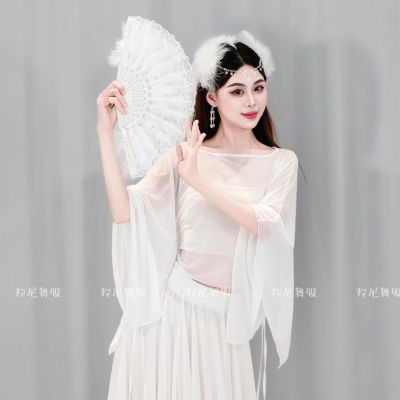 新款古典舞身韵纱衣女飘逸宽松网纱罩衫上衣形体现代舞蹈练功服