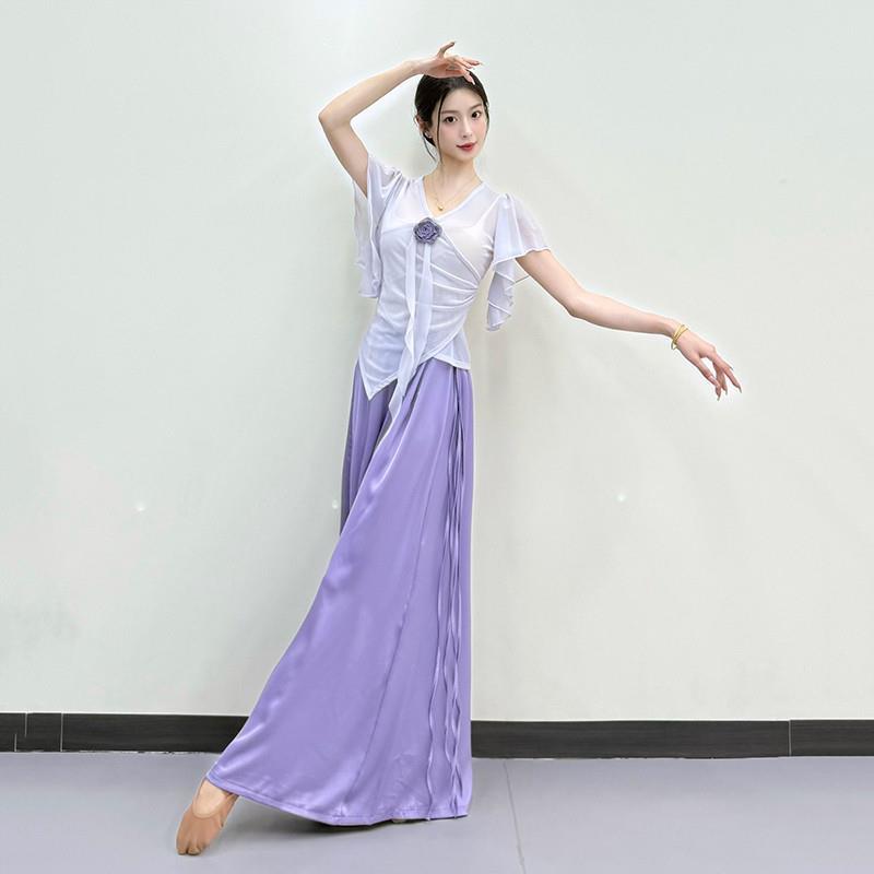 古典舞身韵练功服女春夏新款飘逸舞蹈网纱花朵上衣中国舞演出服装
