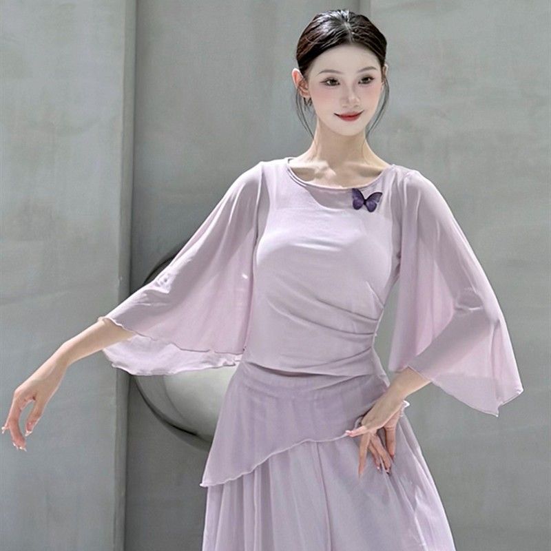 古典舞飘逸纱衣身韵飞袖蝴蝶舞蹈练功服中国舞现代舞形体训练上衣