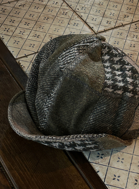 ETITW/秋冬日系复古拼接画家帽大头围显脸小女报童帽英伦风贝雷帽